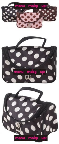 Necessaire Marrom com Bolinhas Brancas